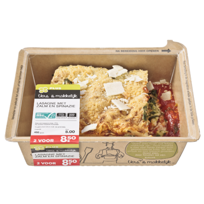Huismerk Lasagne met zalm en spinazie