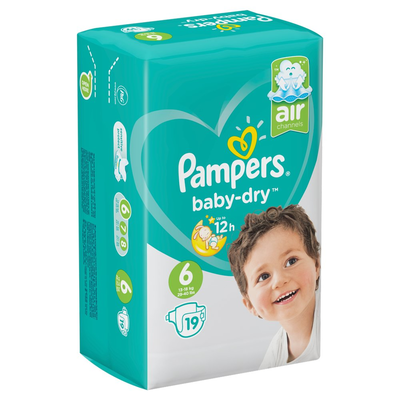 Pampers Baby-Dry Maat 6, 19 Luiers, Voor Droge Ademende Huid