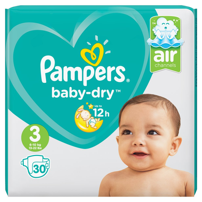 Pampers Baby-Dry Maat 3, 30 Luiers, Voor Droge Ademende Huid