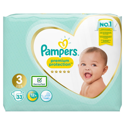 Pampers Premium Protection Maat 3, x33 Luiers, 6kg-10kg