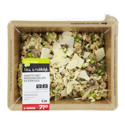 Huismerk Risotto met paddenstoelen, erwtjes