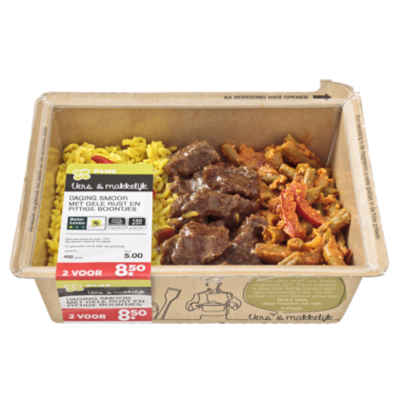Huismerk Daging smoor gele rijst pit. boon