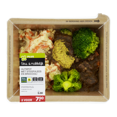 Huismerk Hutspot met stoofvlees en broccoli