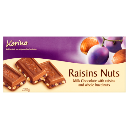 Karina Chocoladereep Melk Druif Noot