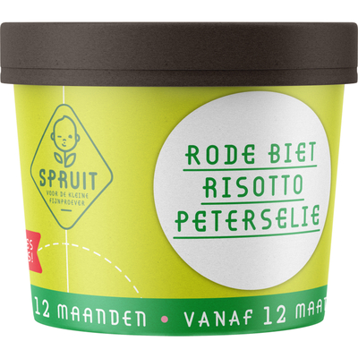 Spruit V.a. 12mnd: rode biet risotto peterselie