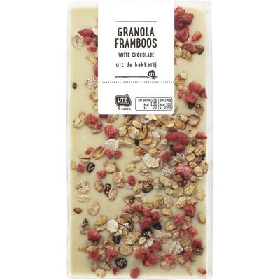 Huismerk Witte chocolade granola framboos