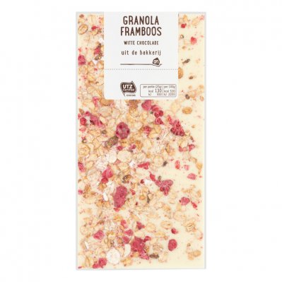 Huismerk Witte chocolade granola framboos