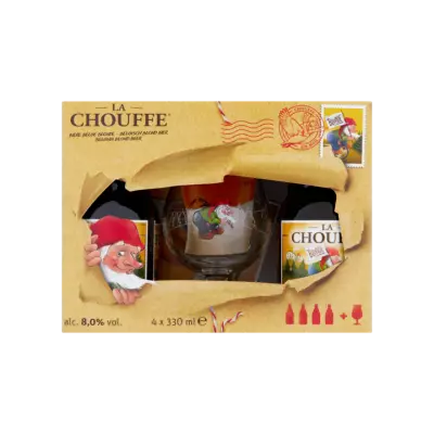 La Chouffe Belgisch Blond Bier Flessen 4 x 330 ml + Glas