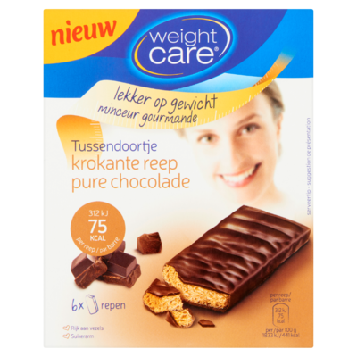 Weight Care Tussendoortje Krokante Reep Pure Chocolade 6 x 17 g