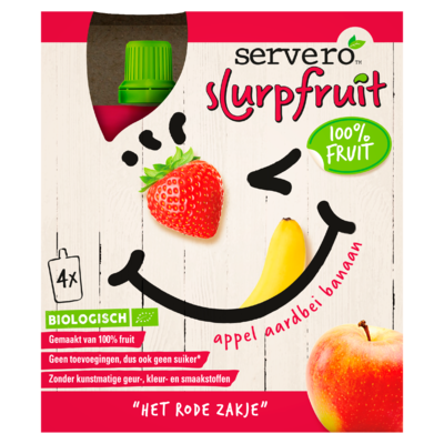 Servero Slurpfruit 100% Fruit Biologisch Het Rode Zakje 4 x 90 g