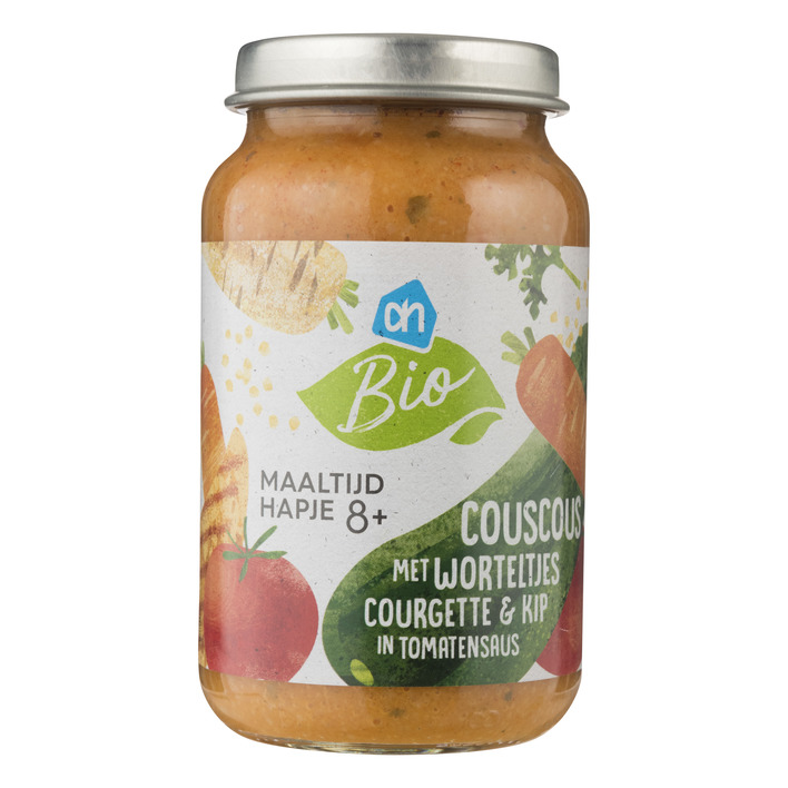 Huismerk Biologisch Couscous wortel courget kip in saus 8m01