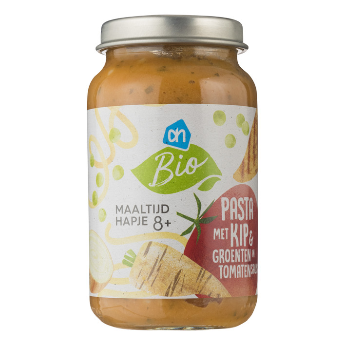 Huismerk Biologisch Pasta met kip en groente in tomsaus 8m08