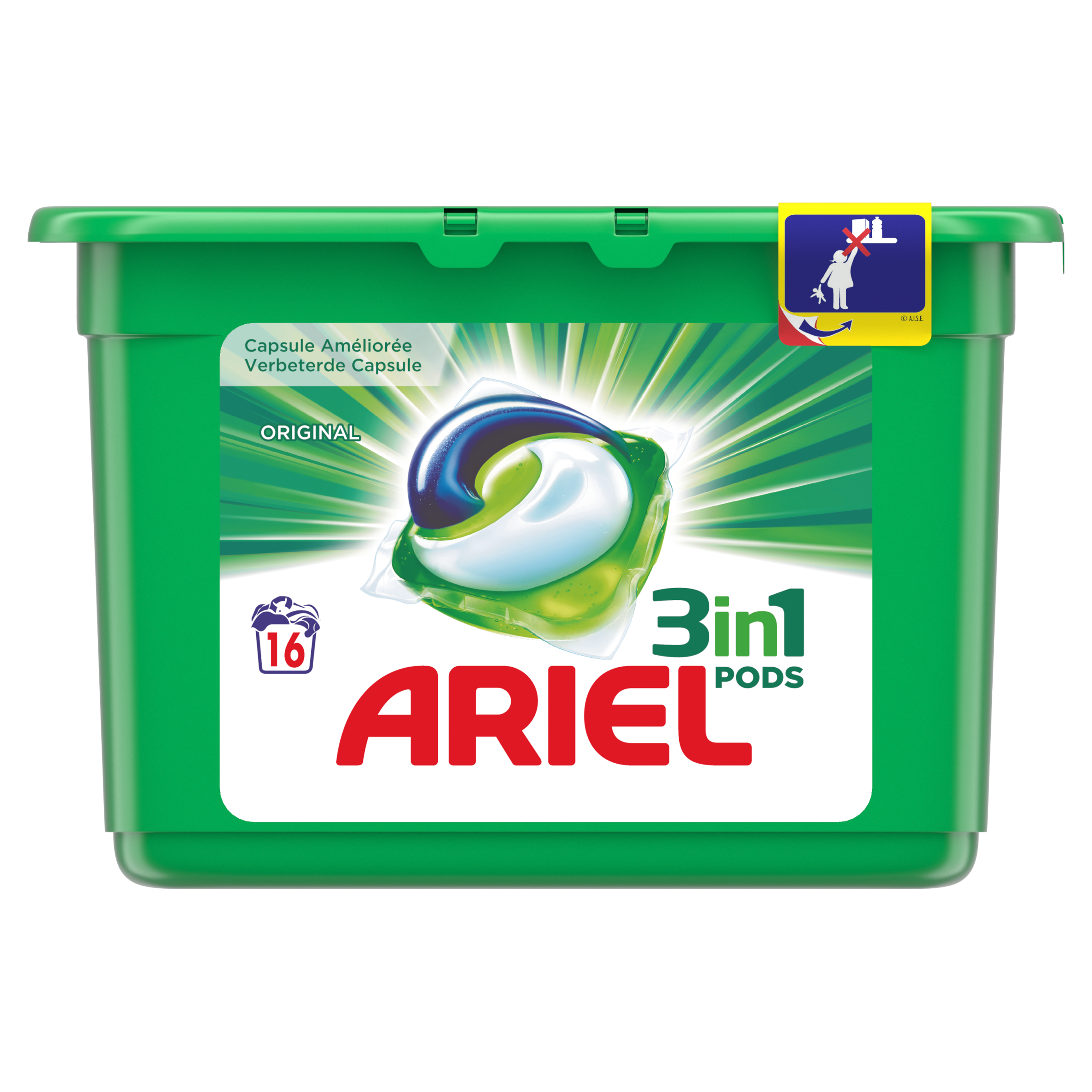 Ariel 3in1 Pods Original Wasmiddelcapsules 16 Wasbeurten