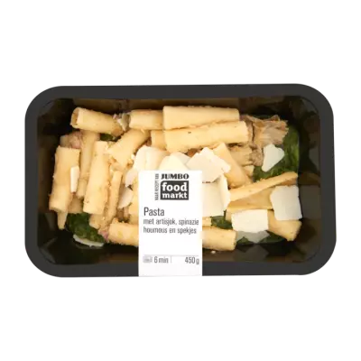 Huismerk Foodmarkt Pasta met Artisjok, Spinazie Houmous en Spekjes