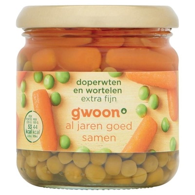 Huismerk doperwten en worteltjes extra fijn