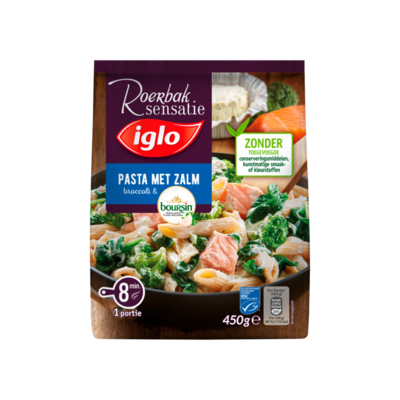 Iglo Roerbaksensatie Pasta met Zalm, Broccoli & Boursin Knoflook & Fijne Kruiden