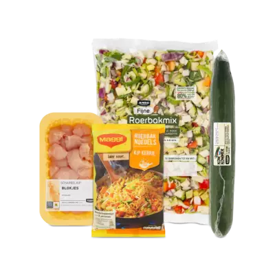 Maaltijdpakket Roerbaknoedels Kip Kerrie