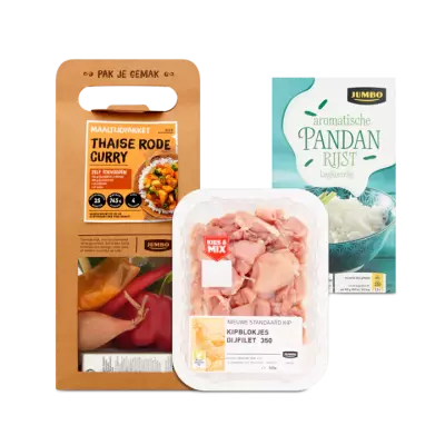 Huismerk Maaltijdpakket Thaise Rode Curry met Rijst en Kip