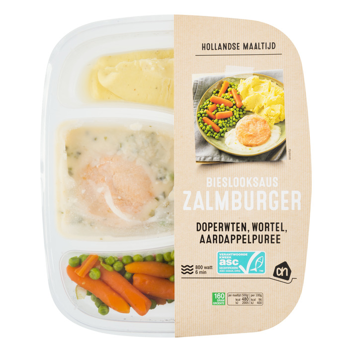 Huismerk Zalm erwten en wortelen puree