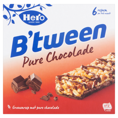 Hero B'tween Granenreep Pure Chocolade 6 x 23 g