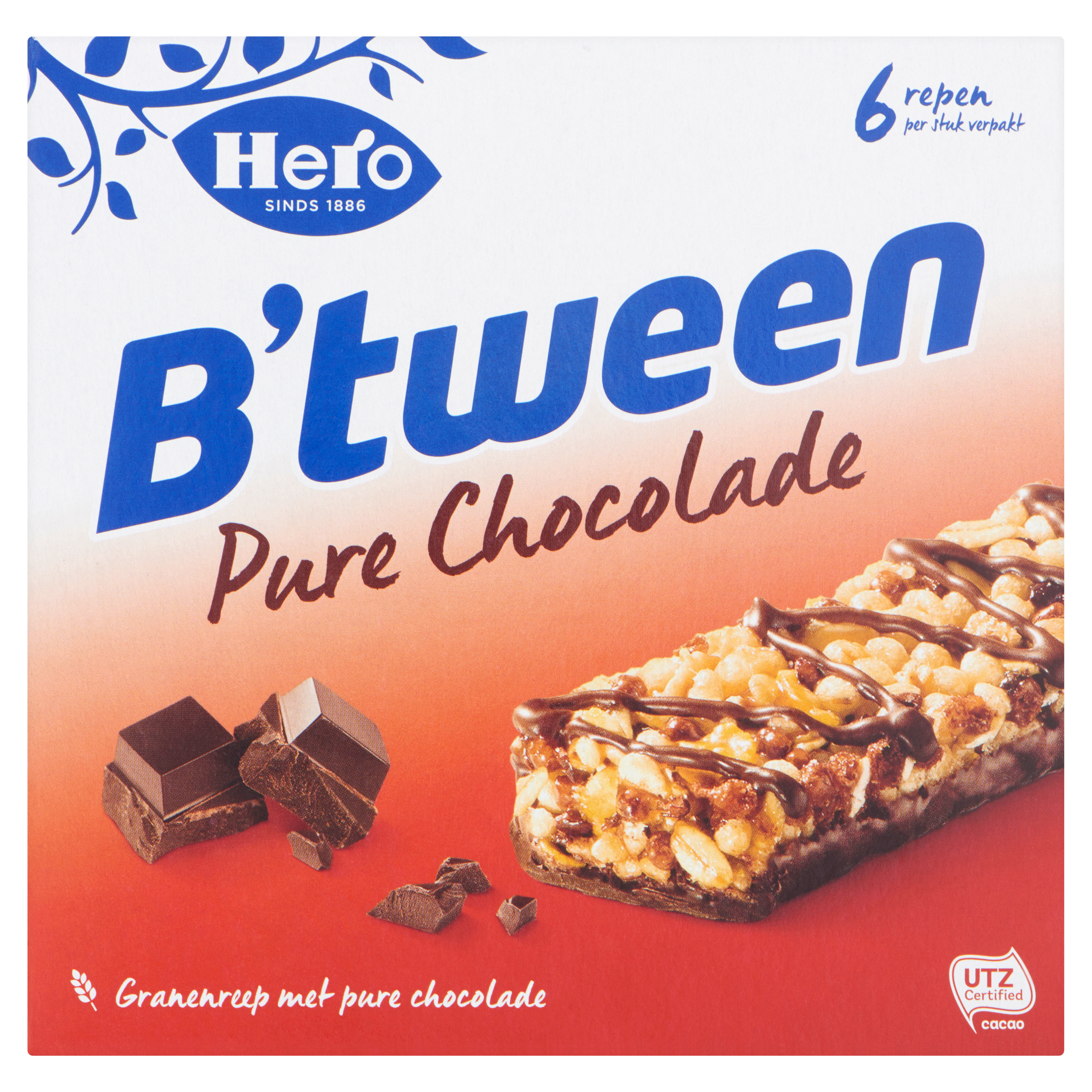 Hero B'tween Granenreep Pure Chocolade 6 x 23 g