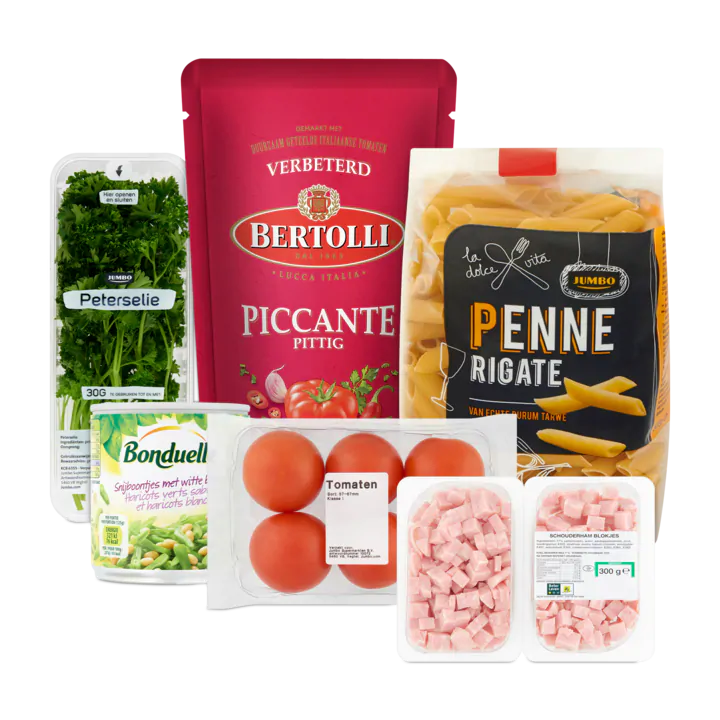 Bertolli Pikante Penne met Snijboontjes en Hamblokjes