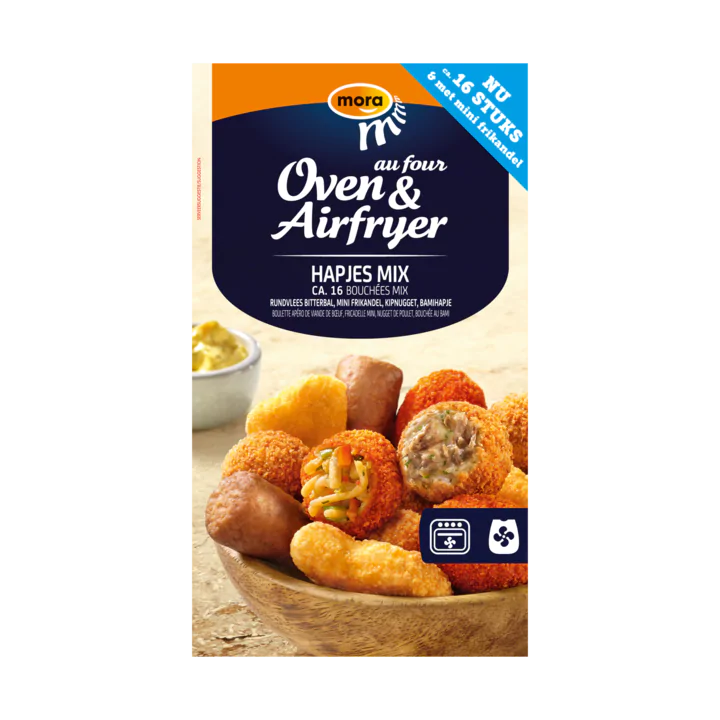 Mora Oven & Airfryer Hapjes Mix Rundvlees Bitterbal, Mini Frikandel, Kipnugget, Bamihapje