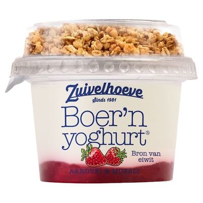 Zuivelhoeve Boer'n yoghurt aardbei & muesli 170 gram