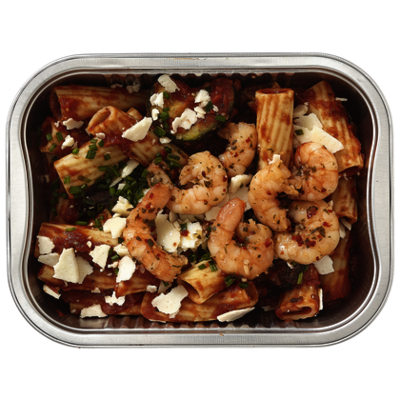 Huismerk Pasta met garnalen en tomatensaus