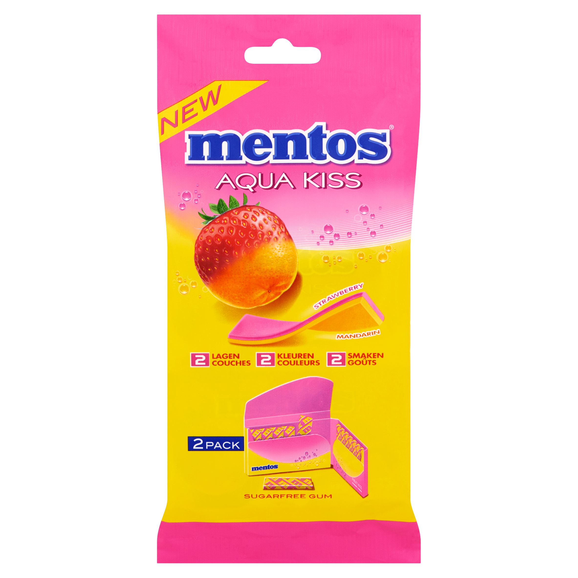 Mentos Gum Aqua Kiss Strawberry Mandarin Sugarfree 2 x 26 g